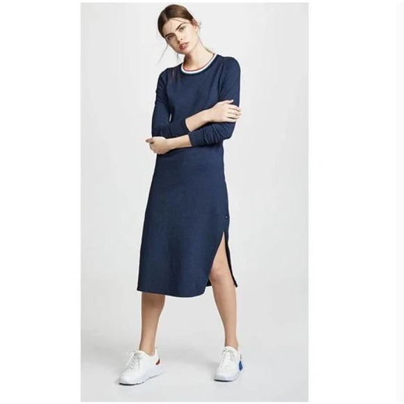 Sol Angeles Dresses & Skirts - Sol Angeles Long Sleeve Jersey Blue Striped Collar Midi Dress